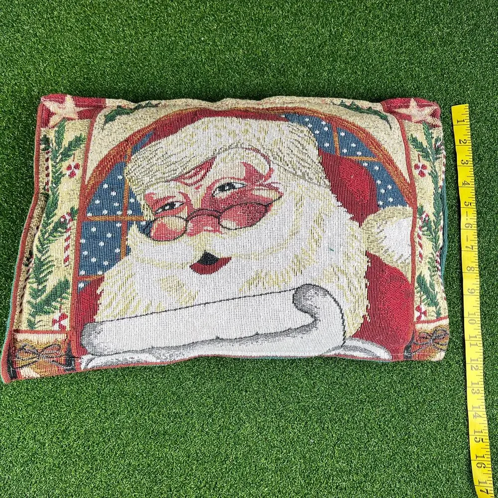 Lot of 3 Christmas Tapestry Needlepoint Santa Holiday Throw Pillows Vintage